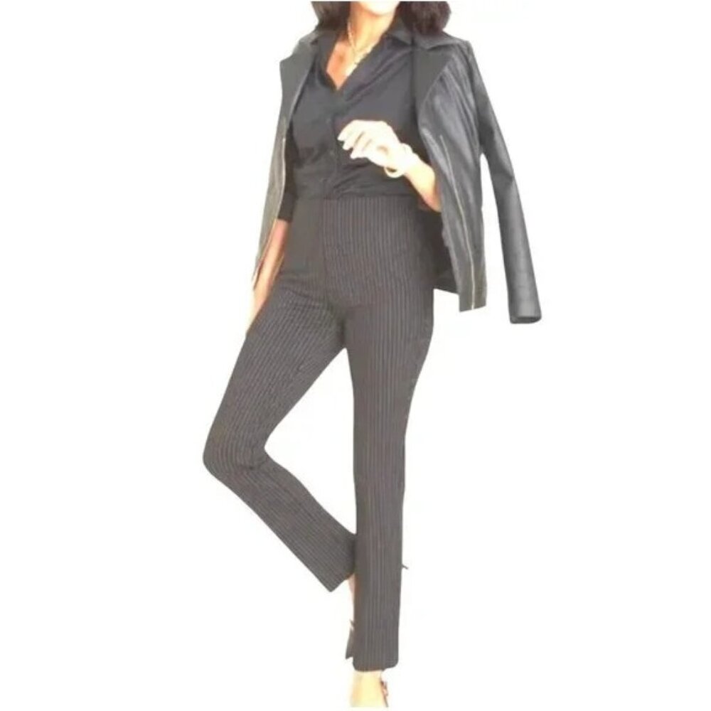 Chicos So Slimming Juliet Straight Leg Pinstripe Pants 16P Black & White